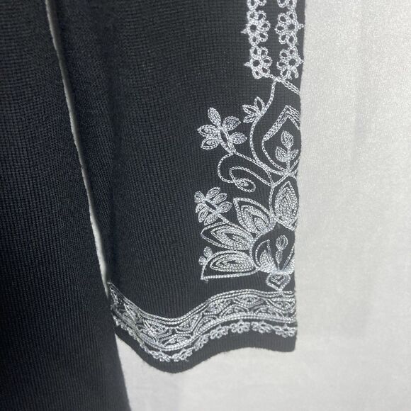 NANETTE LEPORE black white floral embroidery merino wool long sleeve dress XS - Picture 9 of 15